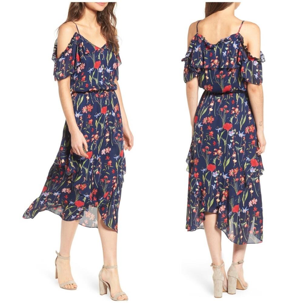 Parker Kam Cold Shoulder Silk Midi Dress, XS